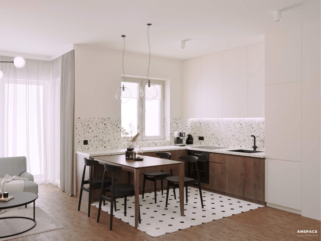 salon z otwarta kuchnia