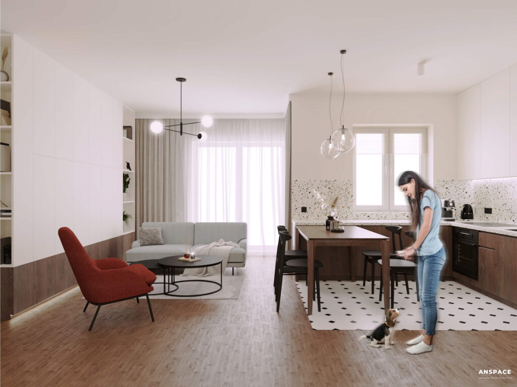 salon z otwarta kuchnia