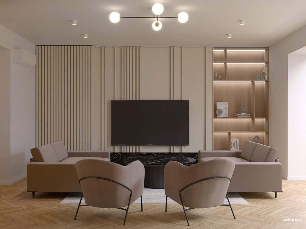 przytulny salon z kominkiem