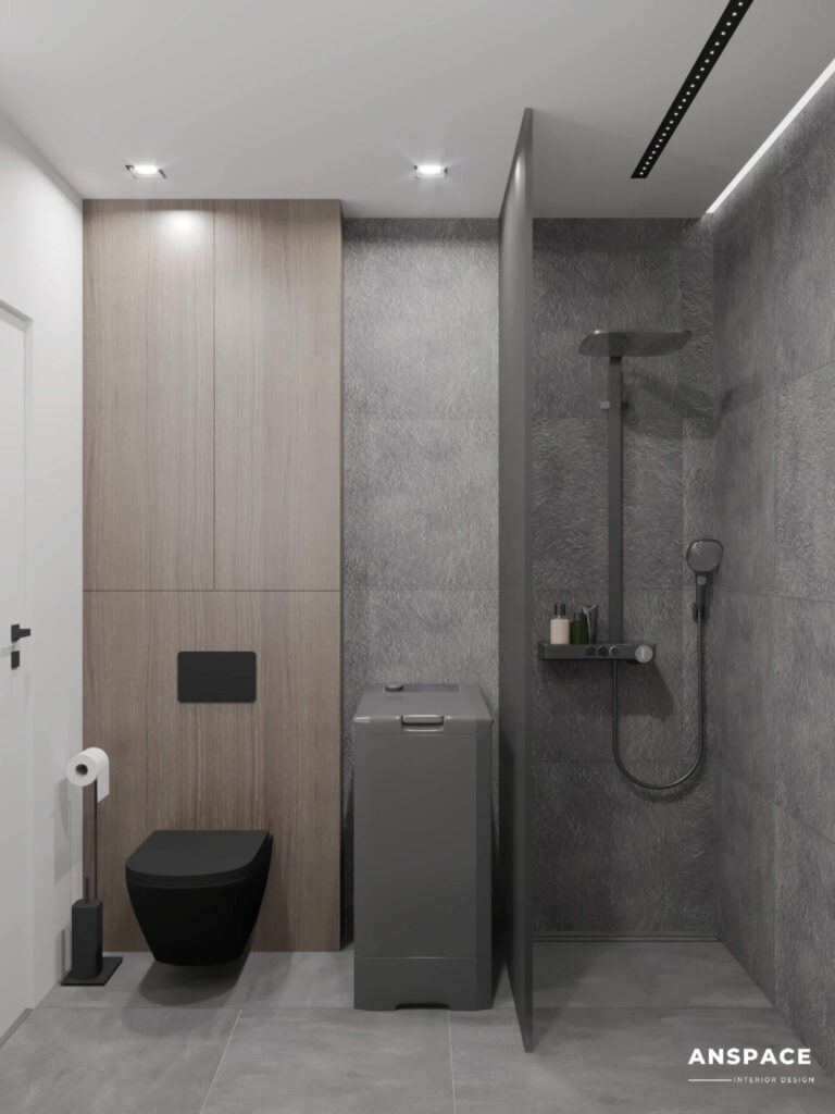 mała łazienka beton i drewno