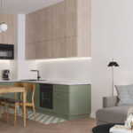 kuchnia zielona z drewnem