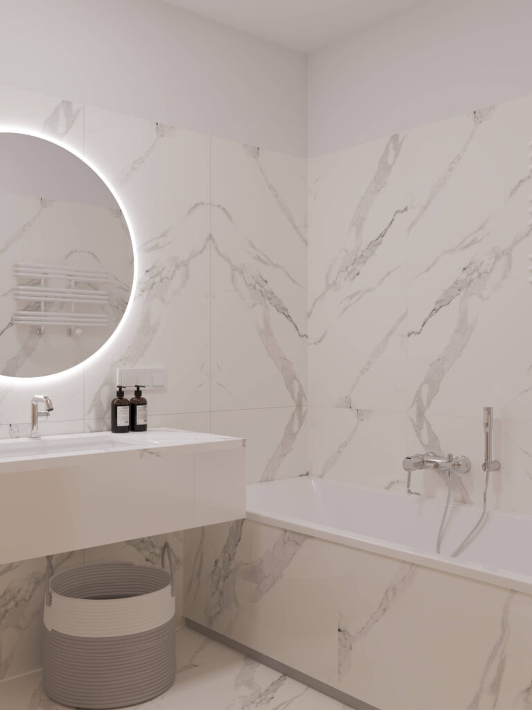 łazienka biało drewniana z wanną