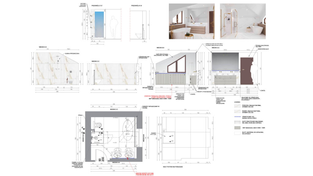 Nowoczesna łazienka na poddaszu z wanną i prysznicem
